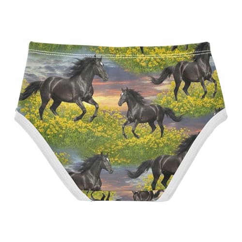 Toddler Panties, Black Horses Green Meadow Cotton Underwear for Girls, 2T–8 Years2