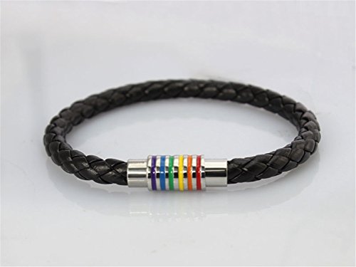 Image of Leather Braided LGBT Rainbow Bangle Bracelet - Gay & Lesbian Pride