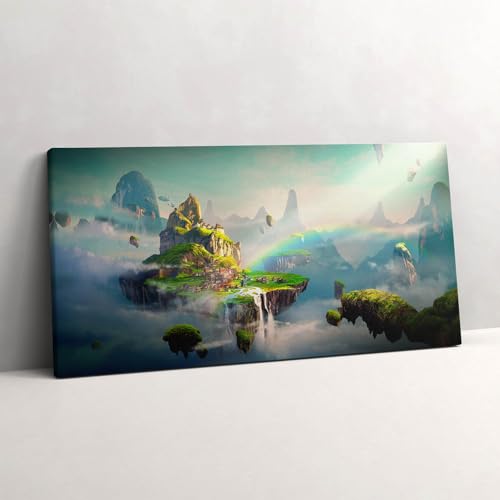 Tableau photo sur toile 120x60cm représentant un monde fantastique et ses îles volantes