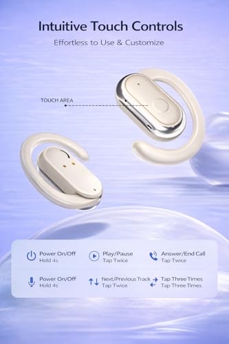 Image of W300 OWS Open Ear Wireless Earbuds with Display, ENC Mic for Crystal-Clear Calls, 60hr Playtime with Type-C Fast Charging, BT5.4 Gaming Bluetooth Earphones, Touch Control Sports Headphone. WHITE
