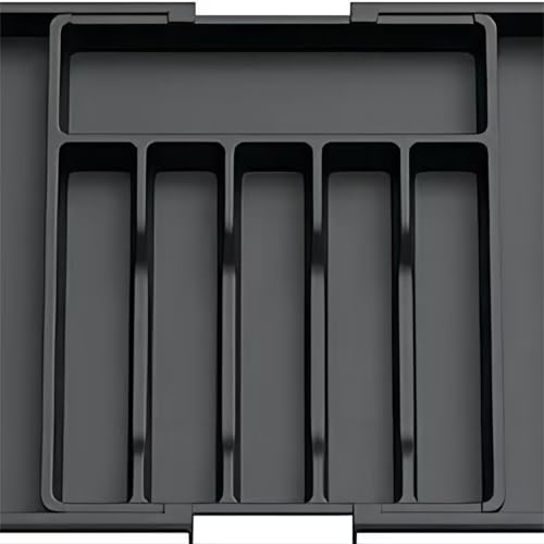 crayfomo Cubertería, organizador de cajones de utensilios expandible, organizador de cajones de cocina grande, almacenamiento ajustable para cucharas, tenedores, cuchillos, 33x38x5cm, negro
