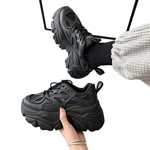 Julymens Women's Platform Chunky Sneakers Lace Up Fashion Wedge Heel Black Dad Shoes4