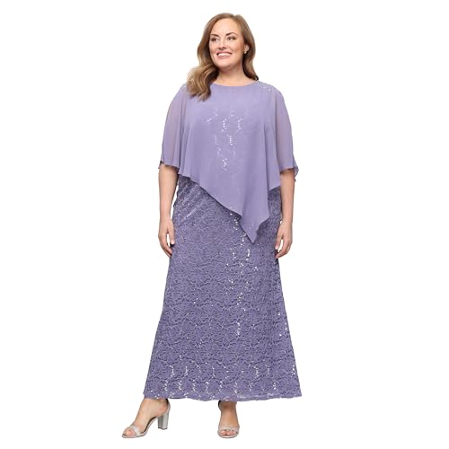 Image of S.L. Fashions Womens Plus Size Long Length Sequin Lace Beaded Capelet Mother of The Bride Dress, Formal Evening Gown
