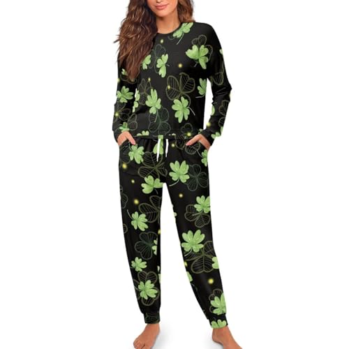 Image of Womens Lounge Set Long Sleeve Soft Pajama Sets Casual 2 Piece Pj Outfit Crewneck Sleepwear with Pockets Plus Size