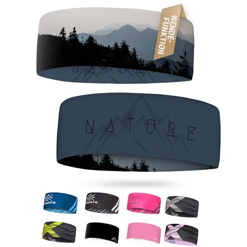 Atmungsaktives Sport Stirnband Damen & Herren - schnelltrocknendes Kopfband zum Wenden - leichtes & elastisches Haarband, winddichtes Schweißband Stirn (blaugrau)