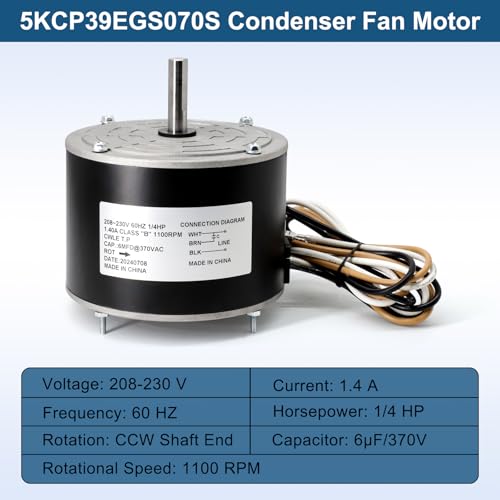 Image of Criditpid AC Condenser Fan Motor Replaces Carrier 5KCP39EGS070S 5KCP39EGY823S, Genteq GE3905, Bryant Payne HC39GE237A HC39GE234A, Dayton 6DLL0, 1 /4HP 1100 RPM 208-230V Condenser Motor with Capacitor.