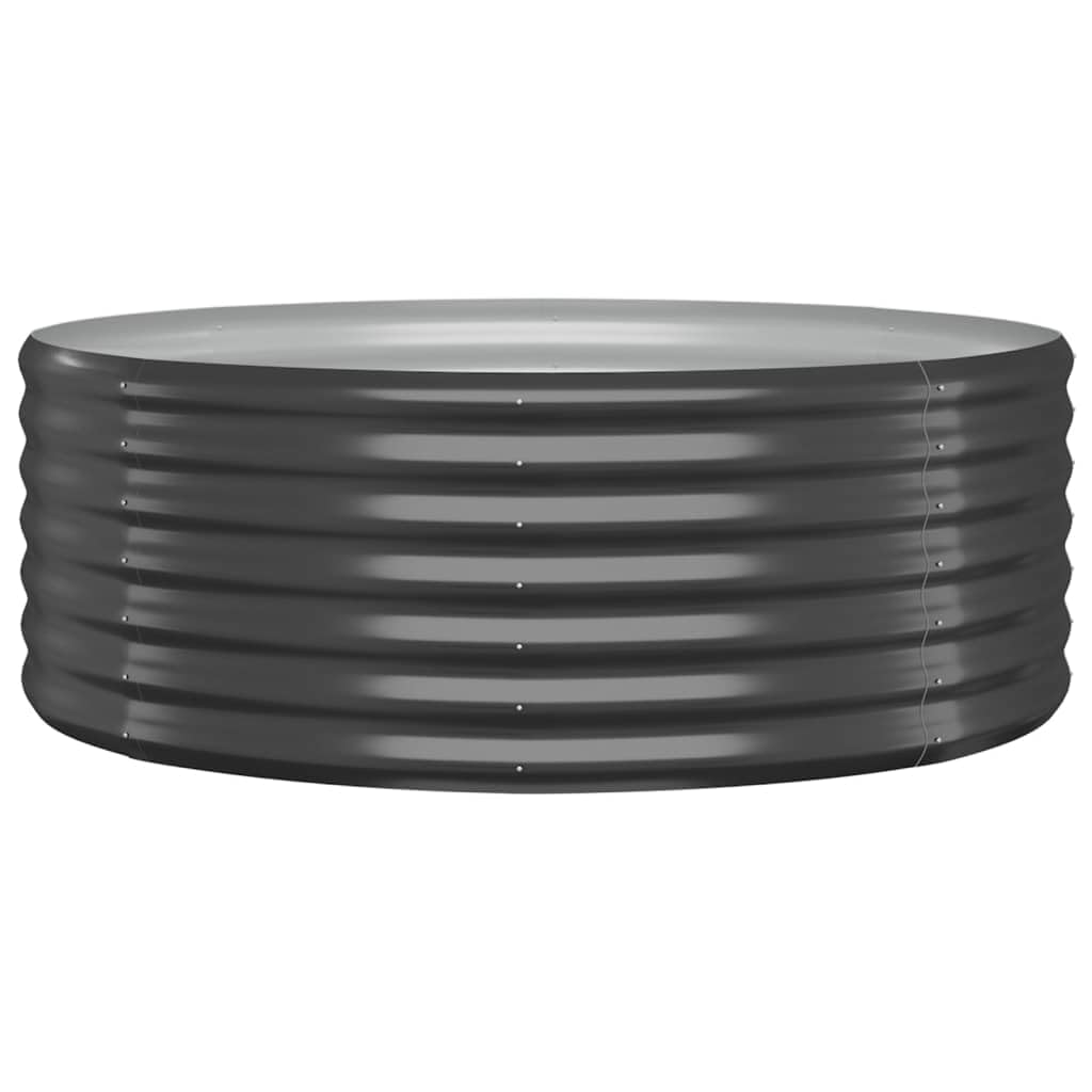 vidaXL Round Anthracite Planter - Powder-Coated Steel Raised Bed for Outdoor Gardens and Patios - 100x100x36 cm