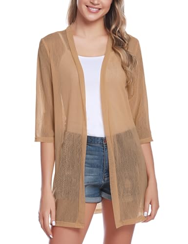 Image of iClosam Women Casual 3 /4 Sleeve Sheer Open Front Cardigan Sweater Kimono