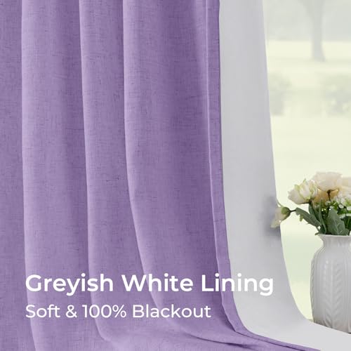 Pinch Pleated Blackout Curtains 84 Inch Long, Linen Blend, 100% Blackout Drapes with 20 Hooks, Ideal for Bedroom and Living Room, 40" W x 84" L (Pack of 2), Lavender Purple