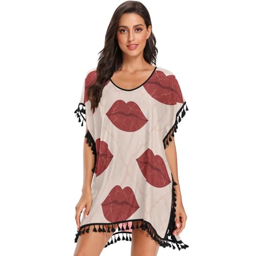 linqin Mármol Kiss Lips - Tapiz para traje de baño para mujer, vestido de playa para traje de baño, Papel pintado Marble Kiss Lips, M