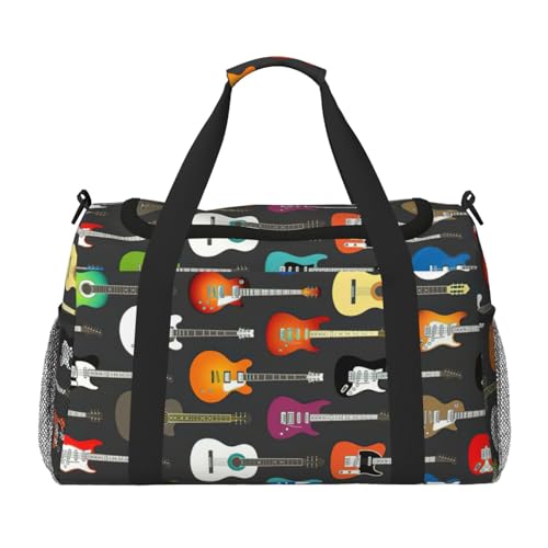 Sac de week-end imprimé guitares colorées avec finitions soignées