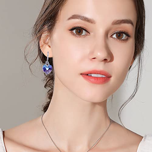 Metmolley Austrian Crystal Heart Drop Earrings For Women Purple Amethyst Dangle Earrings Fine Jewelry #TOP2