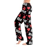 QJDFLL Valentines Day Damen 2026 Valentinstag Mode Casual Printed Hosen(Schwarz,XL)