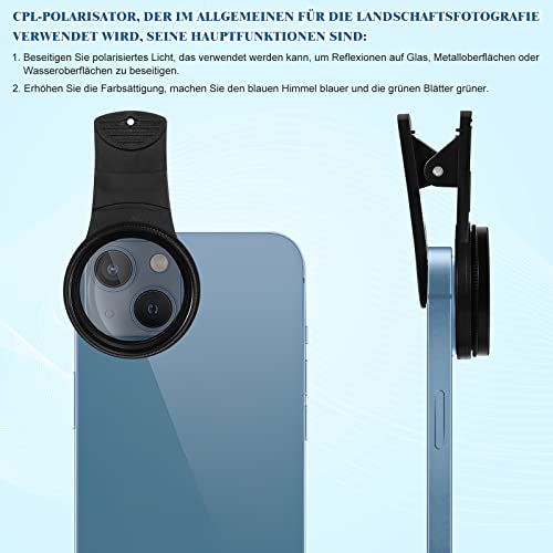 Kompatibel für 13/12/11 Smartphones Phone Polarizer Objektiv: 37 Mm CPL Polarisation Objektivfilter Tragbarer Clip- Auf Cpl- Telefonlinsen mit Linsenabdeckung Und Speicherhülle – Bild 5