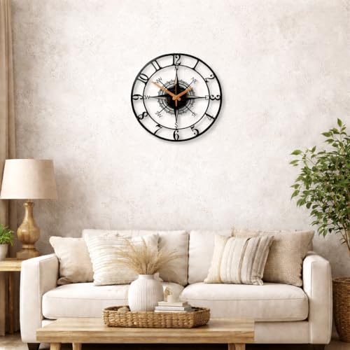 Image of PRAMUKH FASHION Wall Clock Stylish Metal Analog Wall Clock for Living Room, Bedroom, Office, Kitchen, Home and Hall | Antique Fancy Big Size Modern Wall Watch (ST-6 Black, 14 INCH)