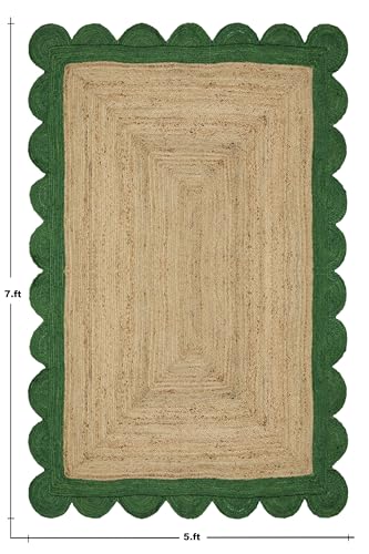 Tapis en jute tressé beige et vert 61x122cm à bordure festonnée pour couloir - 4