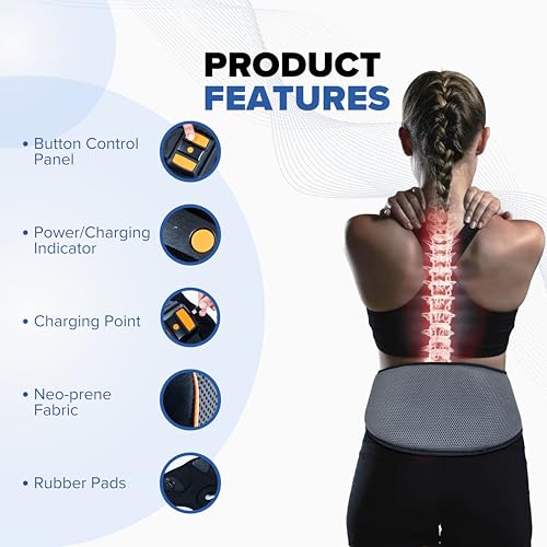 Image of TENS Back Pulse Back Massager Machine Belt for Lower Back Pain Relief, Targets Deep Tissue,Pain due to Sciatica & Arthritis , Muscle Strains & Spinal Recovery , Reduces Discomfort, Enhances Stability & Aids in Injury Recovery | Orthopaedic LS Belt | Cordless Rechargeable, Portable, Adjustable Therapy Lumbar Support Belt for Men & Women