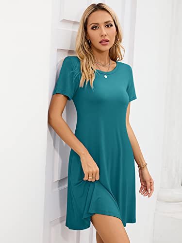 Image of KORSIS Summer Women's Dress Casual T-Shirt Short Sleeve Dresses Swing Flowy Beach Vacation Work Sundress with Pockets