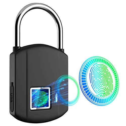 Fingerprint Padlock, IP65 Waterproof Smart Biometric Lock, Outdoor Keyless Digital Lock Travel Locks, USB Recharge Security Metal Thumbprint Stoplock for Gym, School Locker, Door, Luggage, Backpack