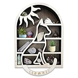 Estante de madera de gato y luna para exhibición de cristales, hippie o de