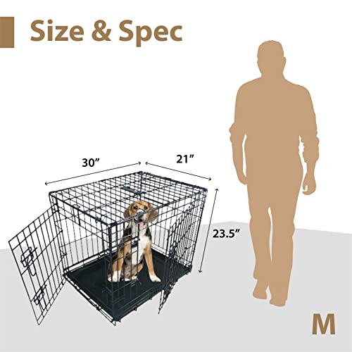 Ellie-Bo Dog Crate Dog Cage from Small to Large, Foldable Puppy Dog Crates, Cage Furniture with Non-Chew Metal Removable Tray Folding 2 Door Crate, Medium Size 30-inch(76.2cm) Black