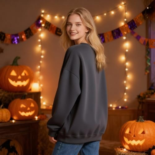 IRUD Halloween Sweatshirts for Women - Oversized Ghost Pumpkin Lantern Candy Pattern Round Neck Casual Long Sleeve - image 5