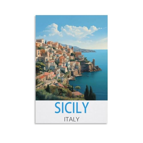 Toile vintage Sicile Italie 50x75 cm décoration murale haute définition