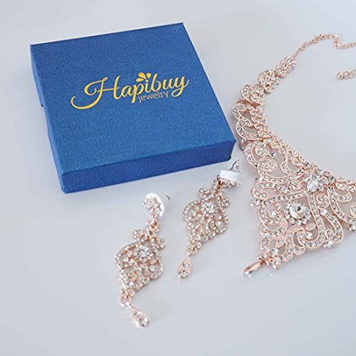 Hapibuy Crystal Wedding Jewelry Set Necklace Earring Set For Women and Brides Rose Gold and Silver Bridal Statement… - Image 8