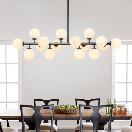16-Light Mid Century Modern Chandelier: 39.4" Black Linear Sputnik Chandeliers