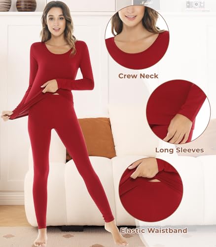 Image of NACHILA Thermal Underwear for Women-Viscose Made from Bamboo,Soft Long Johns Set Base Layer Pajamas Set Long Sleeve Pjs