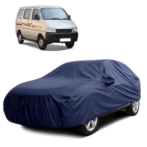 Image of Sulfar 100% Water Resistant Car Body Cover Compatible with Mirror for Maruti Suzuki Eeco (Triple Stitched, Full Bottom Elastic, Navy Blue)