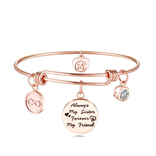 Sister Friend Expandable Charm Inspirational Bangle Bracelets Always My Sister Forever My Friend
