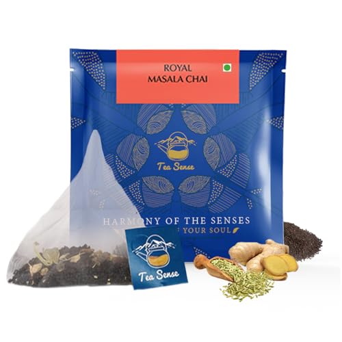 Image of TEA SENSE Royal Masala Chai | 15 Pc Pyramid Tea Bags | Kadak Flavor | Asaam CTC, Ginger, Cardamom, Clove, Cinnamon, Black Pepper, Star Anise, Strong Milk Tea
