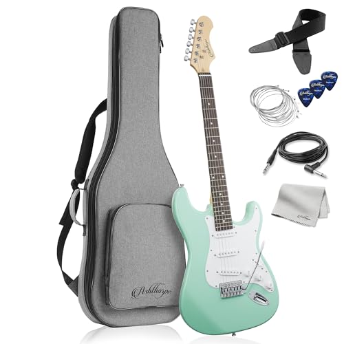 Ashthorpe 39-Inch Electric Guitar (Mint Green-White), Full-Size Guitar Kit with Padded Gig Bag...