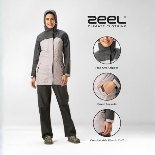 Image of ZEEL Rain Coat for Women Waterproof with Adjustable Hood, Rainwear Suit with Backpack Friendly Pleate, Front Zip with Snap Button Flap, Pants for Ladies (ELS508, Pink, L)