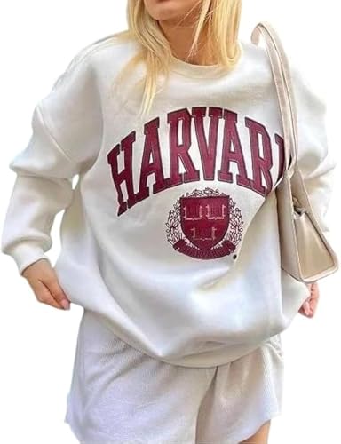 Mincib Women's Oversized Graphic Crewneck Sweatshirt Comfy Casual Basic Sweatshirts Pullover Tops(White,L)