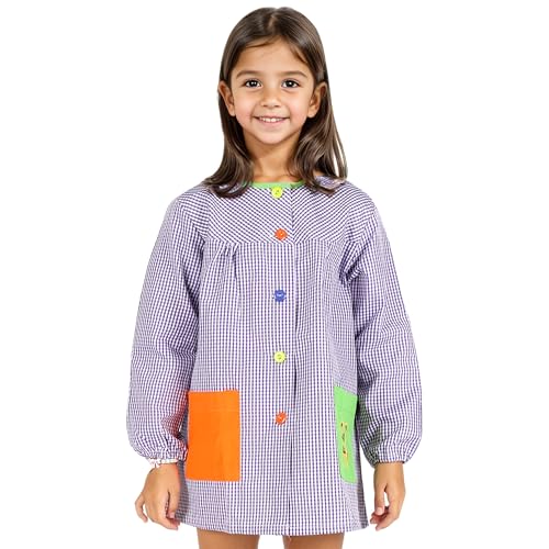 Etrexonline Bata Escolar Unisex para Niños y Niñas - Uniforme Infantil para Guardería y Colegio con Botones, Duradero y Cómodo - Lila, 6-7 años (Talla 5)