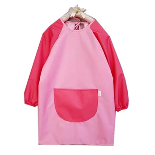 RY-EARL Delantal Infantil Pintura, Delantal Impermeable Niños,Pintura Delantal Manga Larga con 1 bolsillo ,Niños Artista Delantales,para Artes y Manualidades,Pintura (rosa) Cover