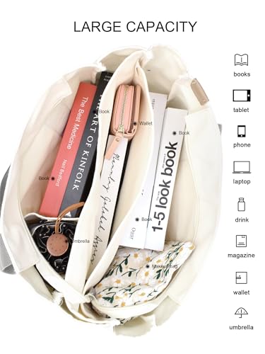 Image of TeeYee 16oz Canvas Tote Bag Casual Multi pockets Handbags Large Capacity Shopping Shoulder Bag with Pocket Bags Work Purses