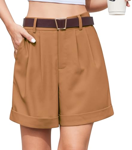 Yommay Damen Shorts Sommer Hohe Taille Weite Bein Kurzhose mit Taschen Casual Elegante Bequeme Business/Outdoor Shorts f...