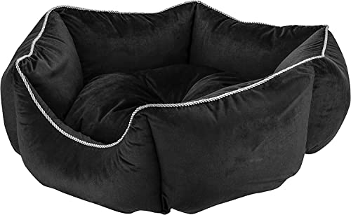 Image of PetLux Velvet Pet Smile Super Soft Reversible Bed for Indoor Cats, Dog Bed for Puppy and Kitty Round Bed, Sofa Basket for a Dog & Cat | Pet Bed With Pillow (M, Black)