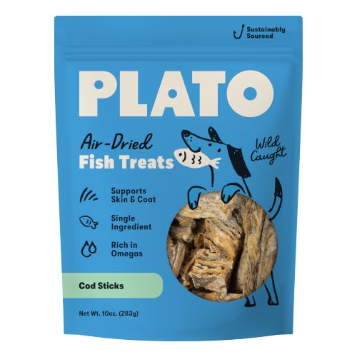 Plato Single Ingredient Wild-Caught Cod Skin Sticks Dog Treats, Air-Dried Omega-Rich Skin & Coat Support, 10 oz
