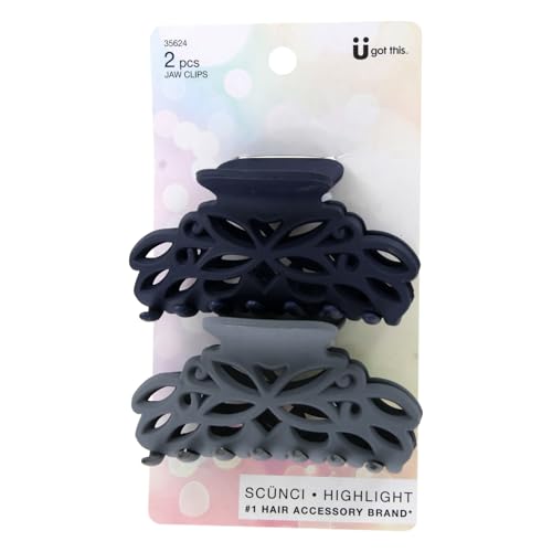Scunci U Got This Highlight Hair Jaw Clips, Strong Grip Claw Clips for Thick or Fine Hair, Matte Finish, 2 Count – Assorted Black & Gray image 3