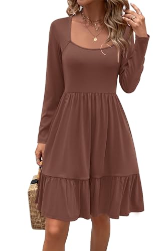 Image of Newshows Women's 2026 Summer Casual Square Neck Ruffle A Line Beach Vacation Sundress Work Business Dress with Pockets
