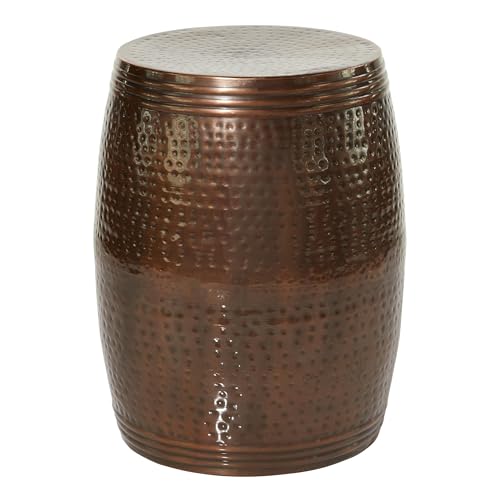 Image of Deco 79 Metal Handmade Side End Accent Table Drum Shaped End Table with Hammered Design, Side Table 14 inch x 14 inch x 19 inch, Brown