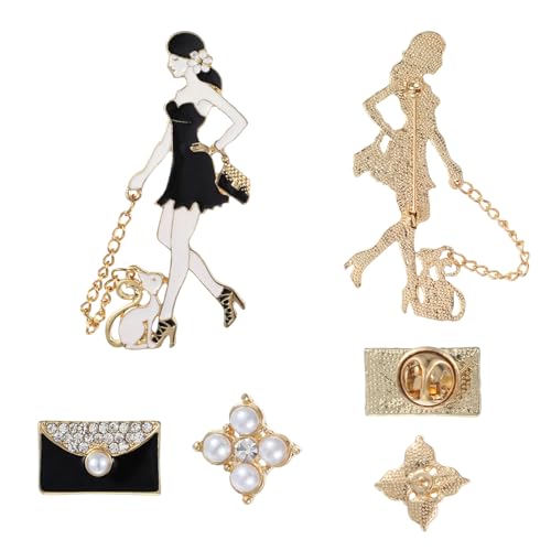 Image of Number Five Brooch, Celebrity Designer Inspired Flower Brooch Pin Gift Set, Lucky Number Five Brooches with Imitation Pearl Vintage Imitating Pearl Rhinestone Crystal Brooch Pin for Women for Wedding