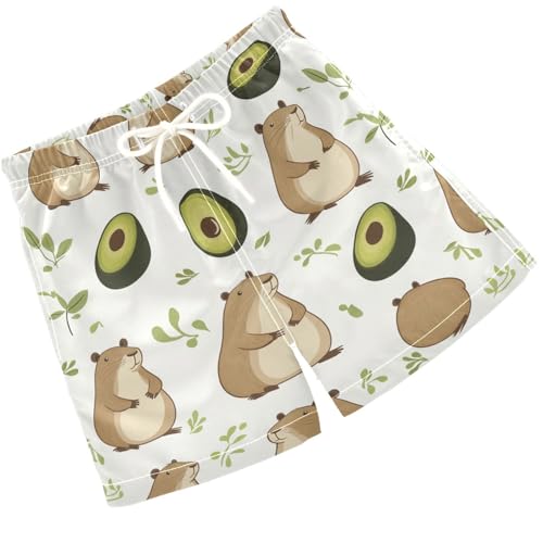 Pigsaly Boys Swim Trunks Capybara Avocado Leaf Boys Board Shorts Swimsuit Swimwear Summer Bathing Suit 4T Multicolor