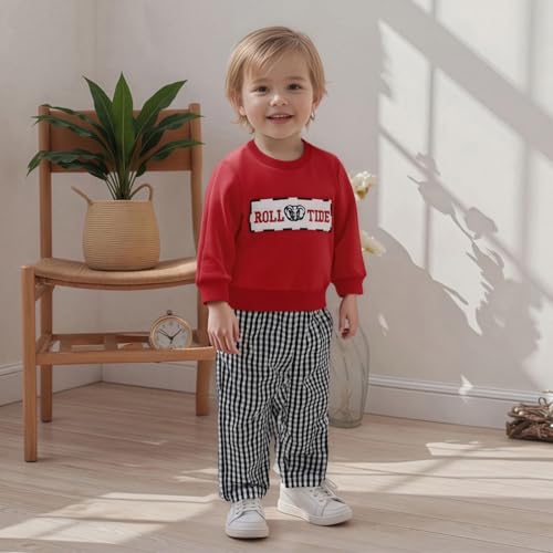 Toddler Baby Boy Football Outfit Tiger Elephant Embroidery Crewneck Sweatshirt Plaid Pants Set Fall Winter Clothes2