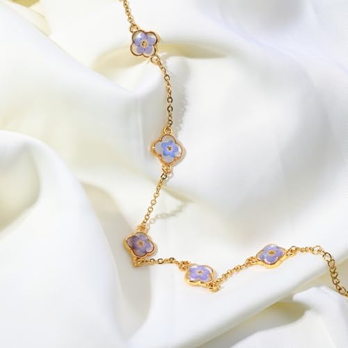 Moluonaqi Handmade Pressed Forget-Me-Not Flower Anklet thumb #1