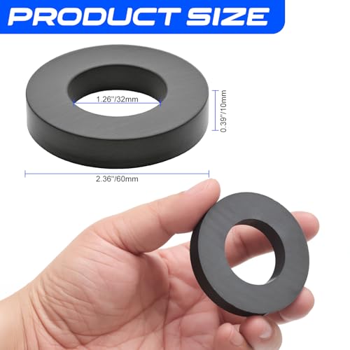 Buildmaven GRADE 10 Big Magnets Heavy Duty, Od60 X Id32 X 10Mm Strong Round Magnets, Ferrite Ring Magnets, Ceramic Circular Magnets thumb #2